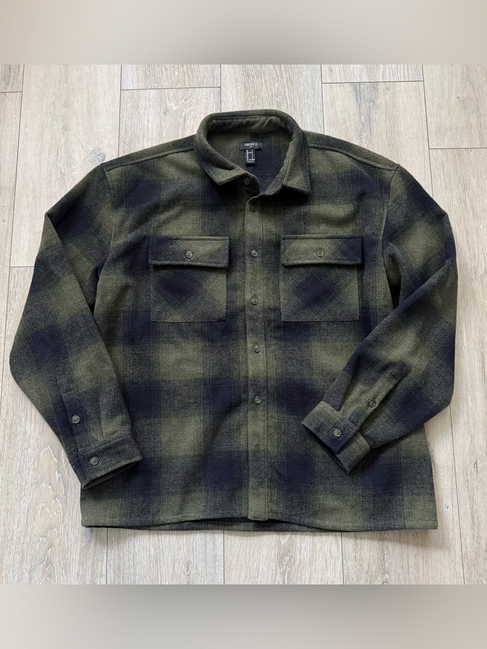 Forever 21 Olive & Black Plaid Shirt Jacket size L